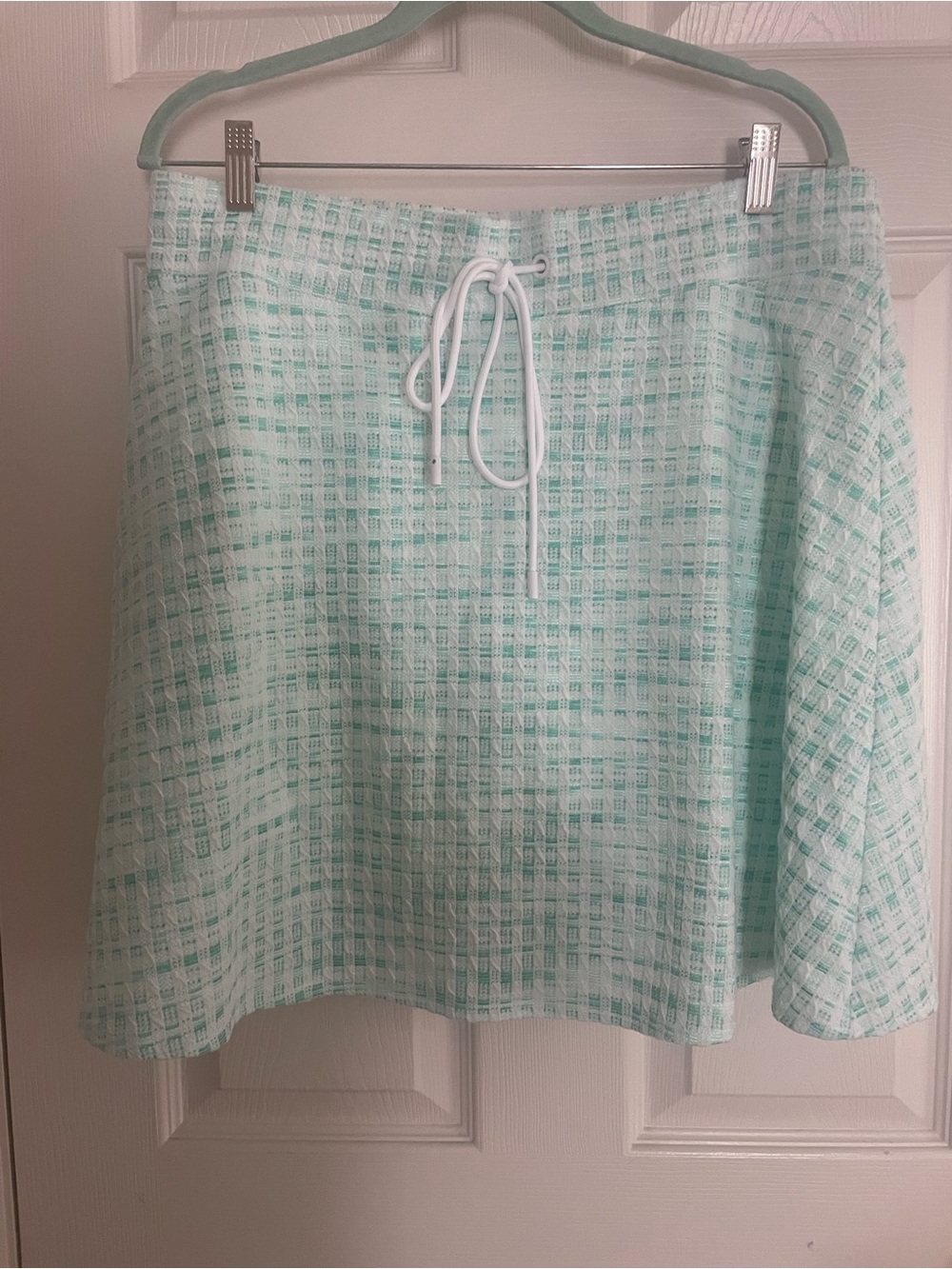 Talbots Mint Plaid A-Line Skort with White Drawstring 1X